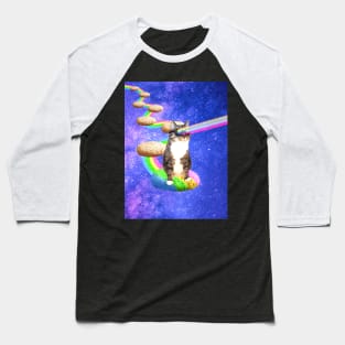 Cute tabby cat in outer space shooting cool rainbows from the sunglasses Baseball T-Shirt